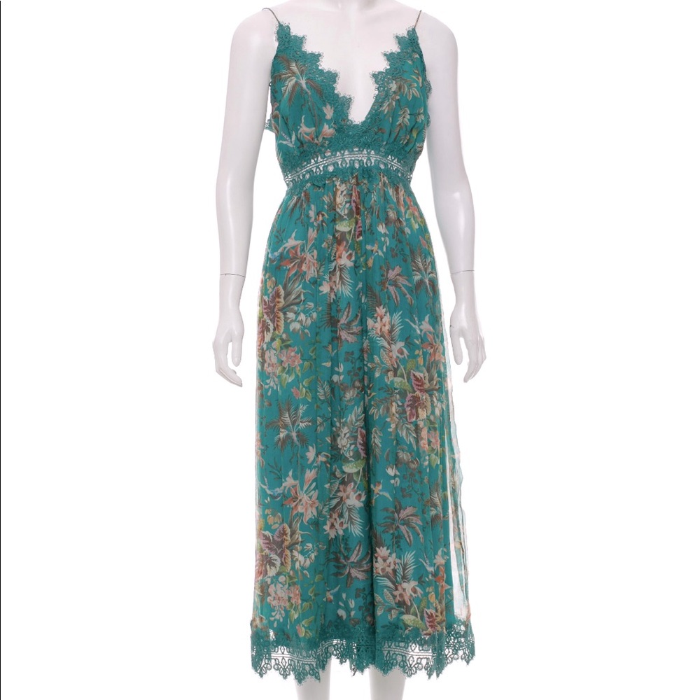 Zimmermann Teal Green Floral Lace Midi Jumpsuit